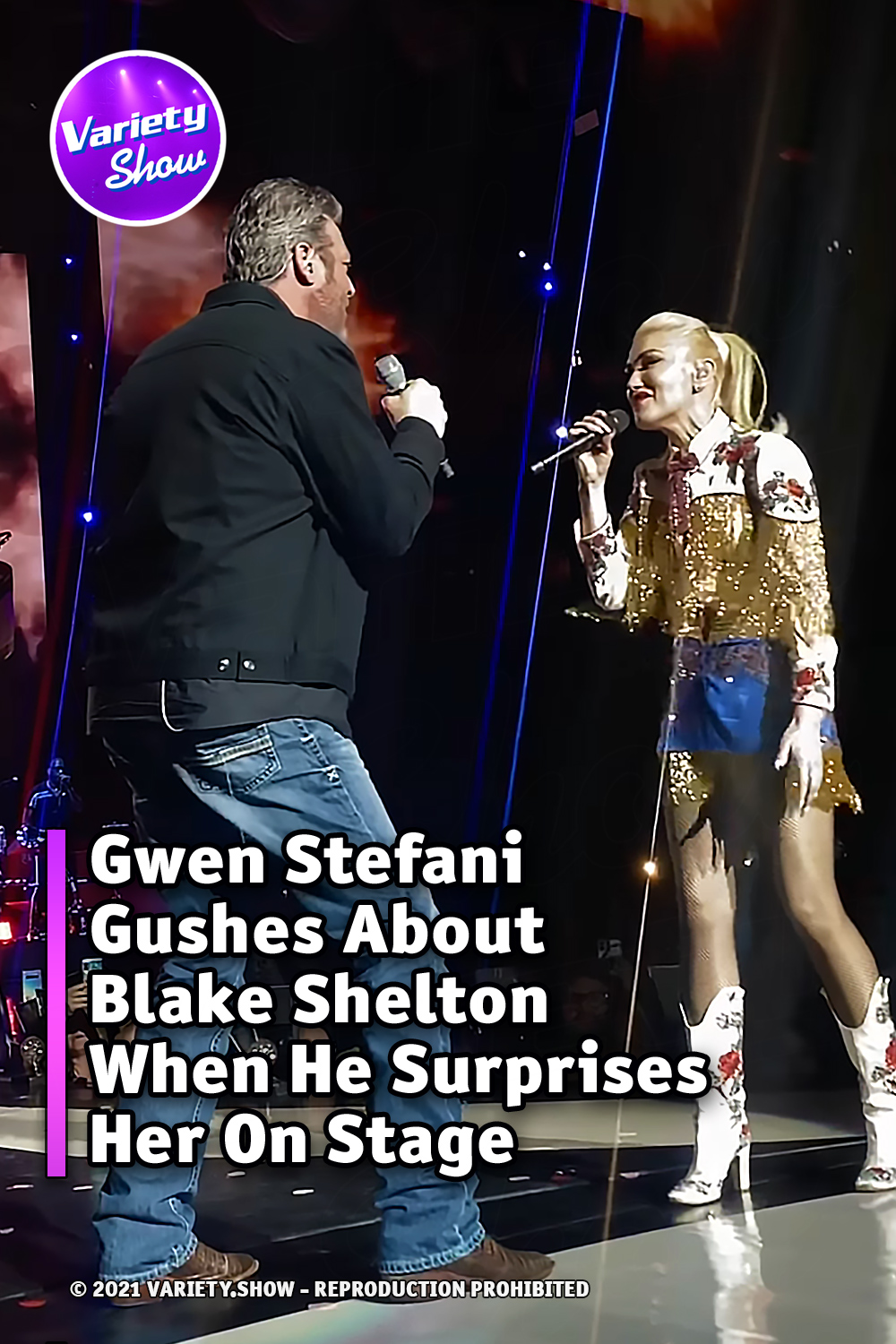 Gwen Stefani Gushes About Blake Shelton When He Surprises Her On Stage