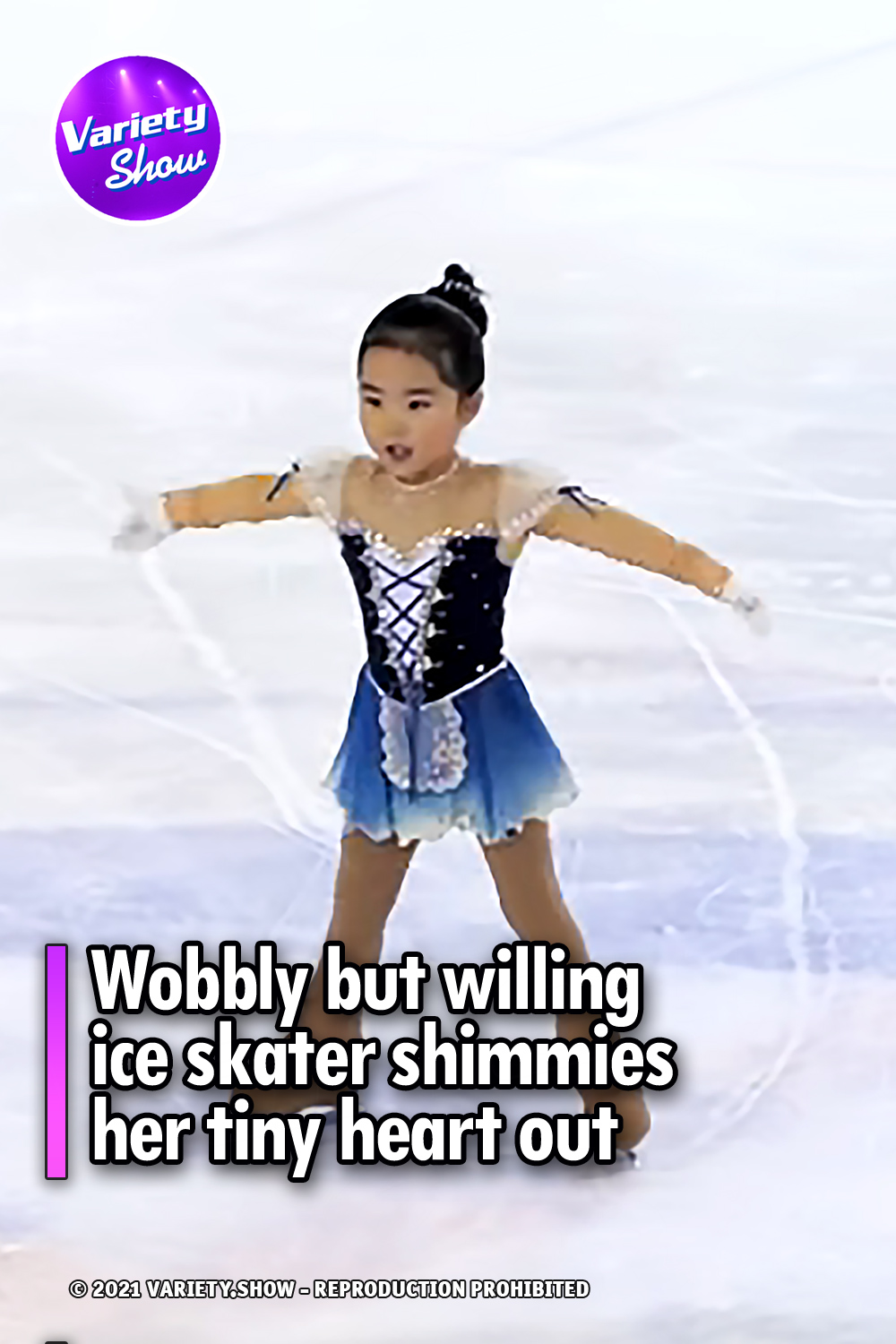 Wobbly but willing ice skater shimmies her tiny heart out